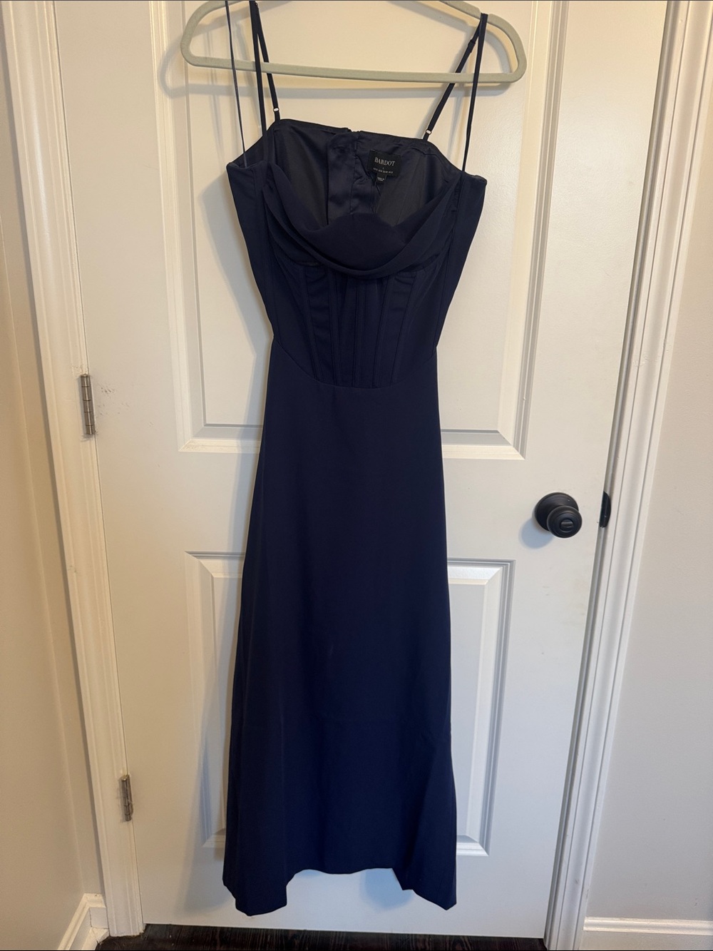 Bardot Navy Midi Slip Dress with Spaghetti Straps